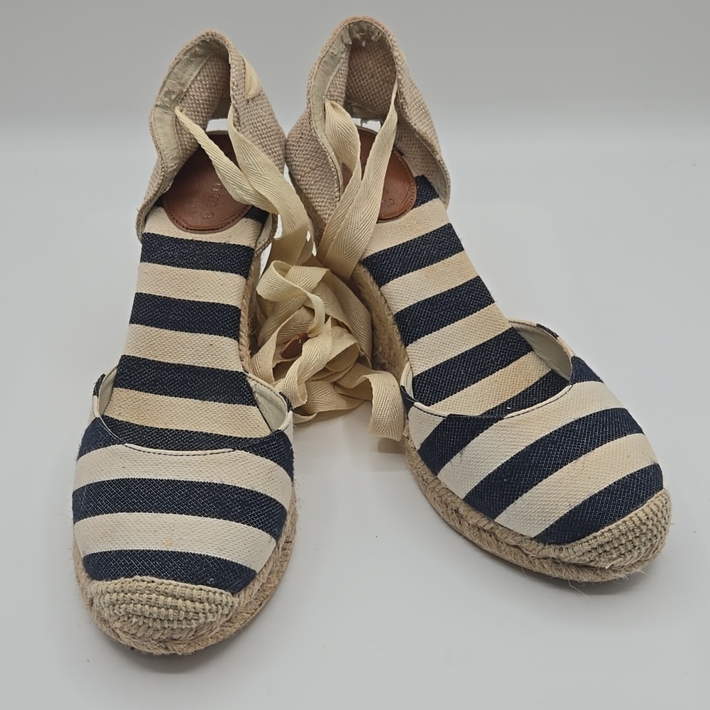Sonoma | Navy Striped 4" Wedge Lace Up Espadrilles Size 7.5